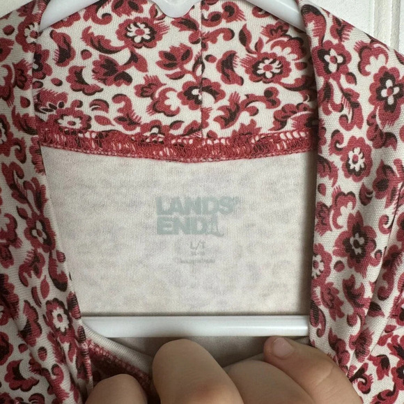 Land's End Red Floral Mock Neck Long Sleeve Top large tall N20 - Picture 2 of 4